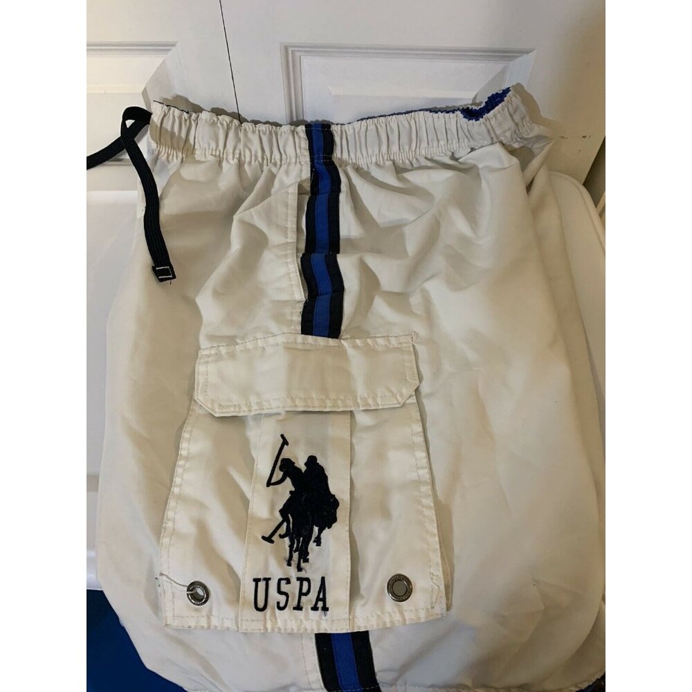 U.S. Polo Assn Men's‎ Sz L Swim Trunks Board Shorts White Blue Cargo